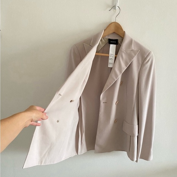 AKRIS Genaro double-breasted wool-blend blazer in clay Sz 4 - Picture 9 of 16